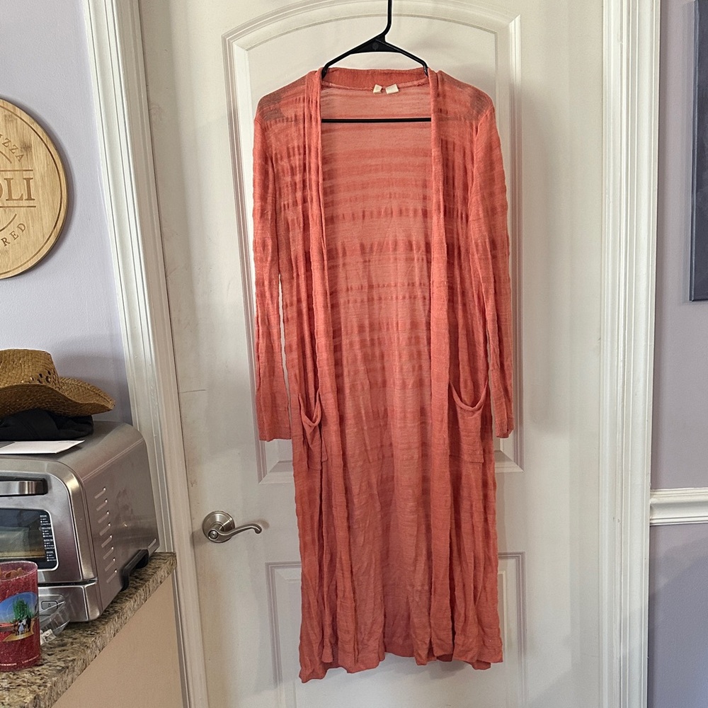 Anthropologie x Moth Coral Long Open Cardigan Size MP
